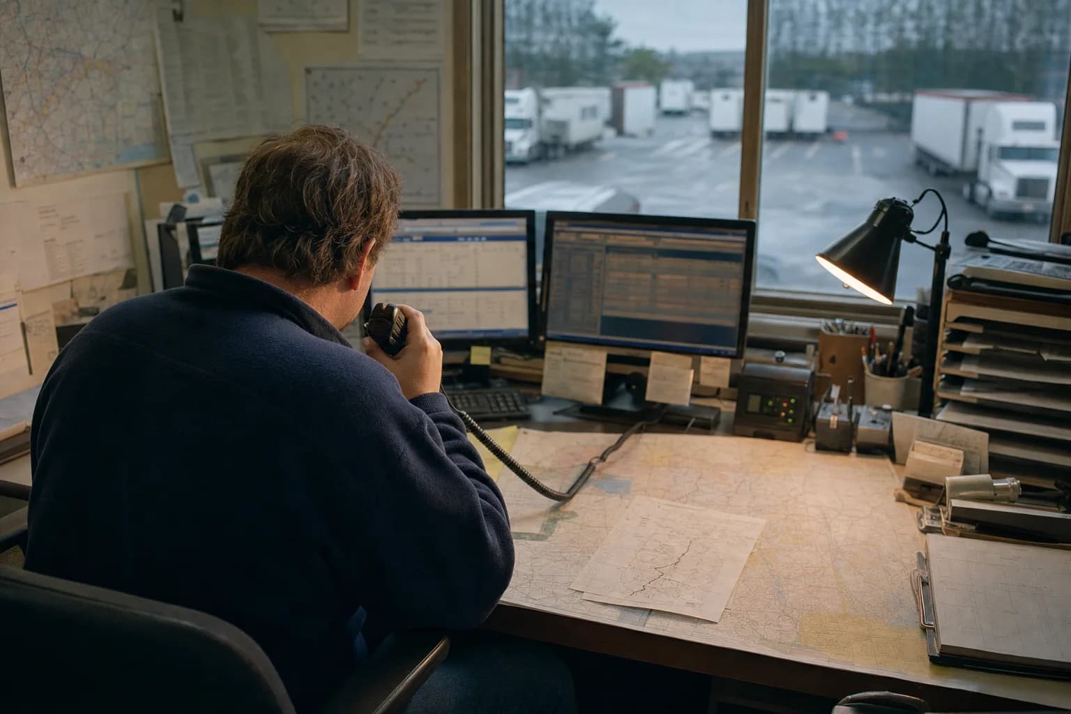 Dispatcher coordinating refrigerated routes from a working operations desk